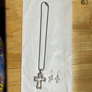 Silver Cross Necklace and Earring Set